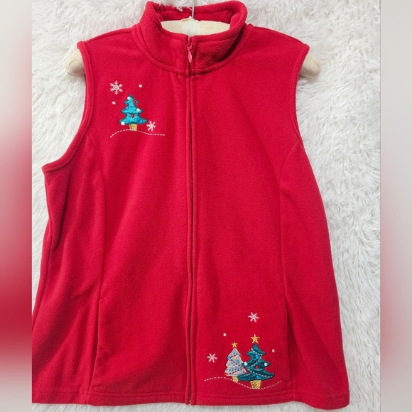 Holiday Editions Womens Red Zip Up Vest with Christmas Tree Embroidery Size M - Picture 7 of 11